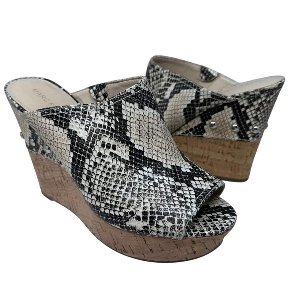 Marc Fisher Snakeskin Print Platform Wedge Mules 8